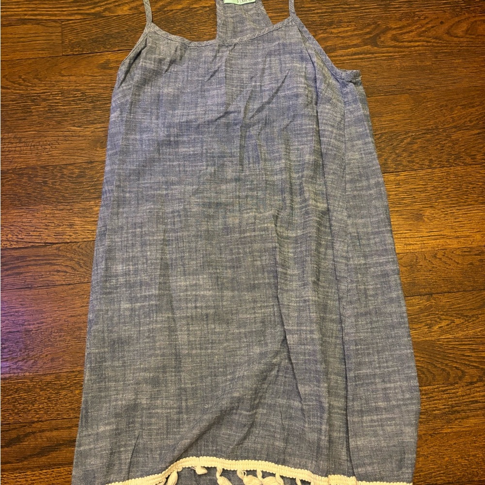 Blue Sleeveless Halter Sundress with Cream Trim